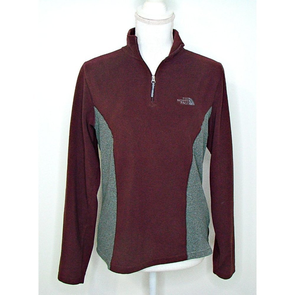 Womens The North Face 1/4 Zip Fleece Pullover Jacket Lightweight Burgundy Gray M